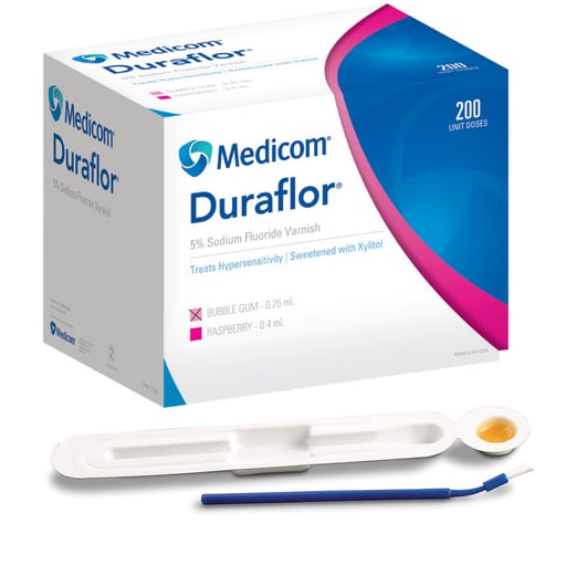 Medicom Duraflor Sodium Fluoride Varnish (5%), Bubblegum, 200, 0.25 mL Unit Doses Medicom Duraflor Sodium Fluoride Varnish (5%), Bubblegum, 200, 0.25 mL Unit Doses